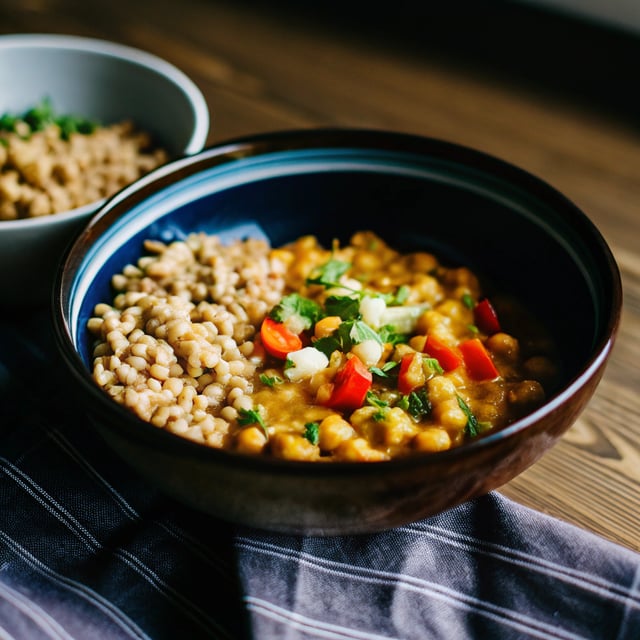 Nourishing Yellow Chickpea Pumpkin Curry with Coconut Brown Rice