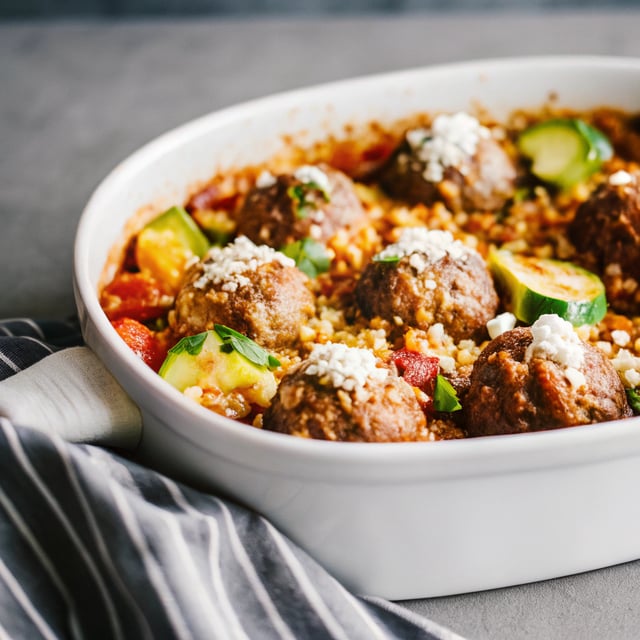 One Pan Enchilada Zucchini Turkey Meatballs and Rice