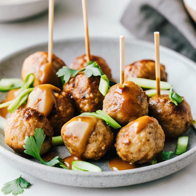 One Pan Ginger Chicken Meatballs with Peanut Sauce