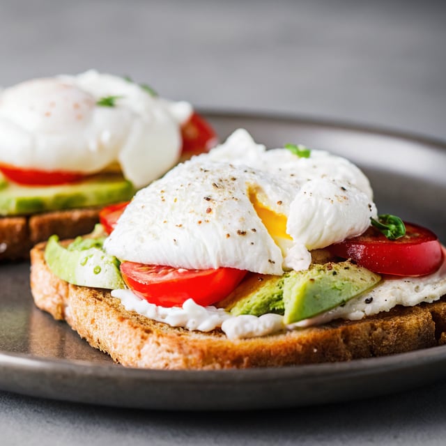 Open-faced Power Breakfast Sandwich with egg whites, avocado & tomato