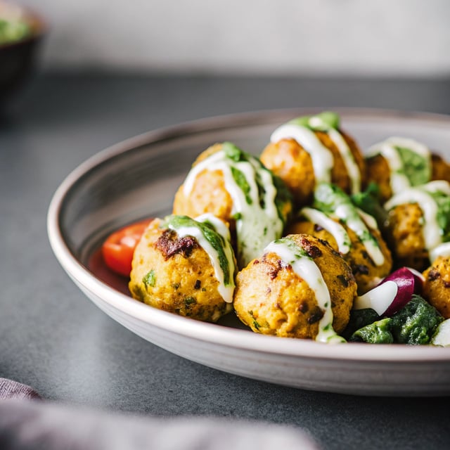 Paleo Turmeric Chicken Meatballs with Green Tahini Sauce