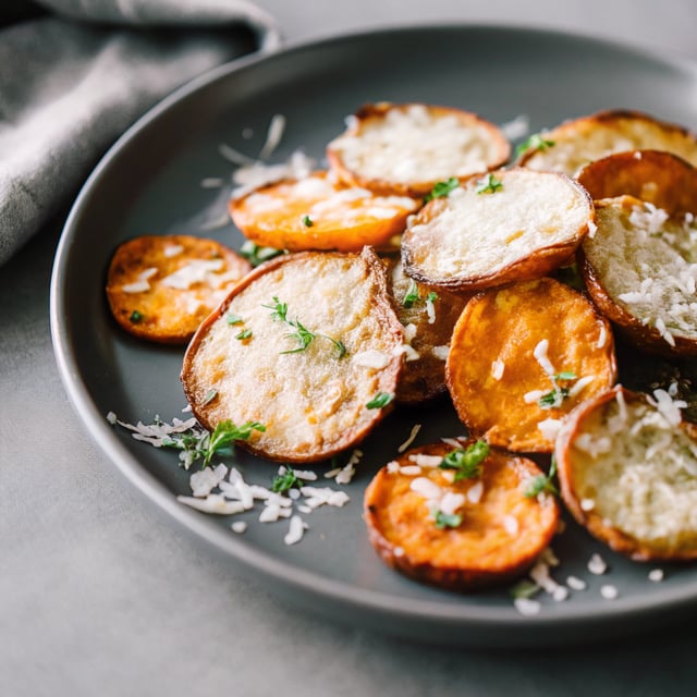Parmesan Garlic Baked Sweet Potato Chips