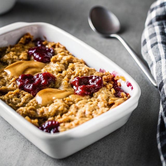 Peanut Butter and Jelly Oatmeal Bake