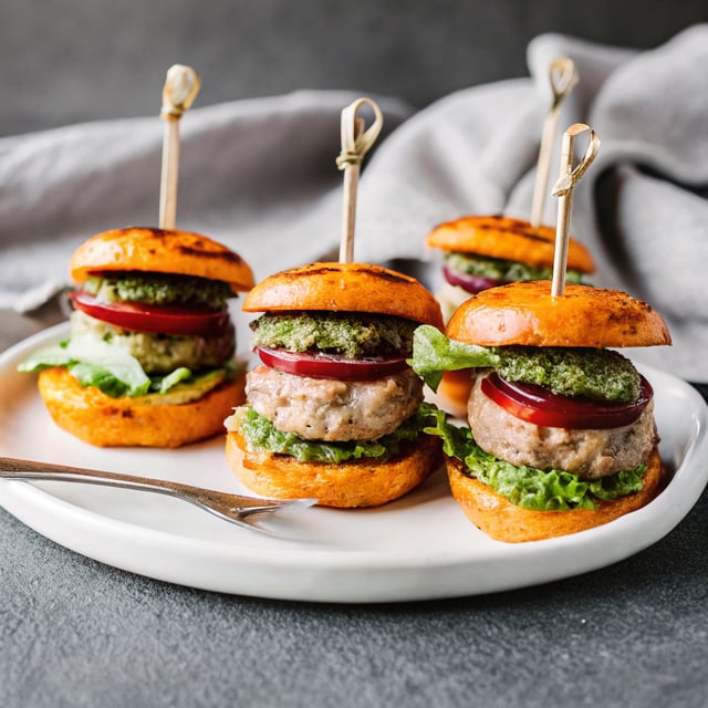 Pesto Turkey Burger Sliders on Sweet Potato Buns