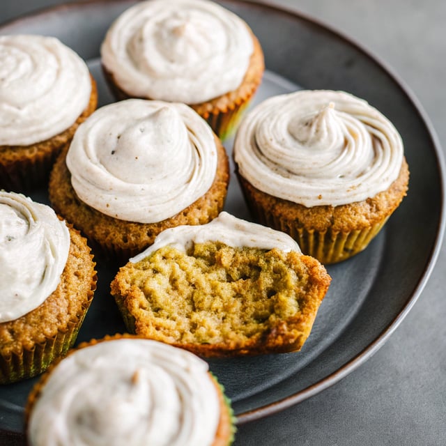 Pumpkin Zucchini Muffins with Cinnamon Cream Cheese Frosting