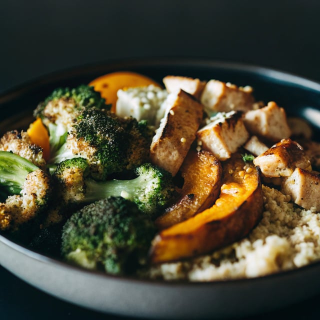 Roasted Butternut Squash Broccoli Cheddar Chicken Couscous