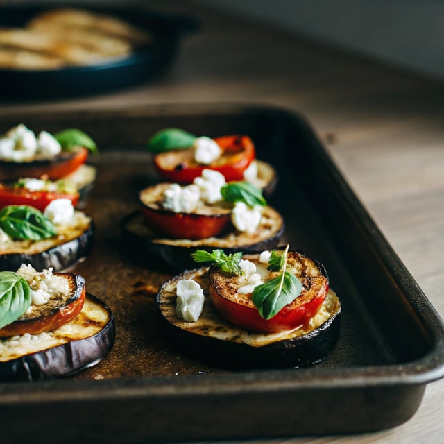 Roasted Eggplant & Zucchini Bruschetta with Basil and Feta