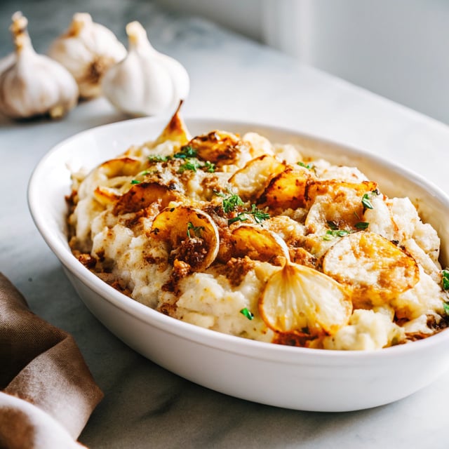 Roasted Garlic, Brown Butter & Herb Mashed Potatoes (so creamy!)
