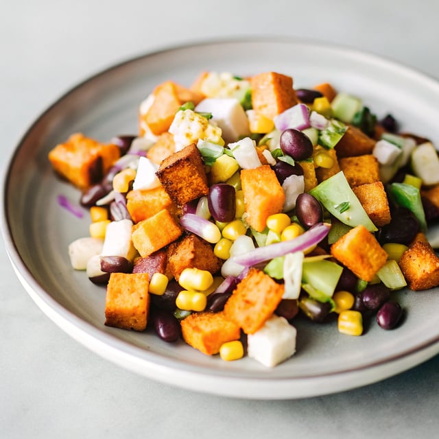 Roasted Sweet Potato Black Bean Salad with Fresh Pineapple Corn Salsa