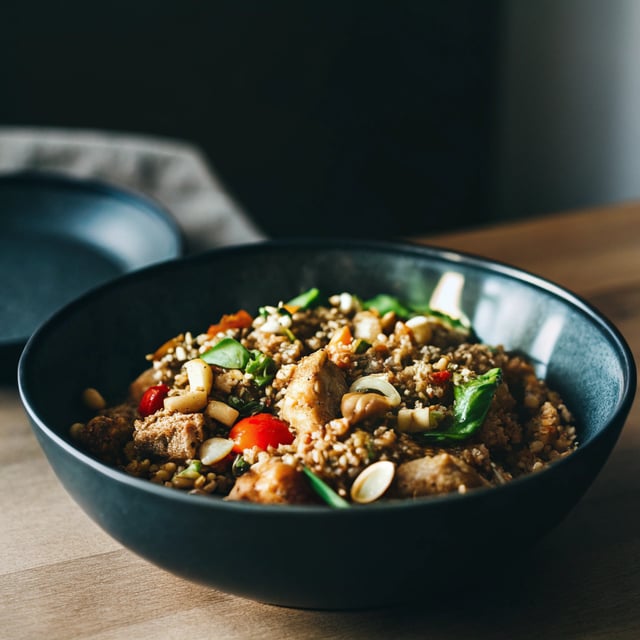 Sesame Chicken Stir-Fry with Coconut-Ginger Brown Rice + Crushed Cashews