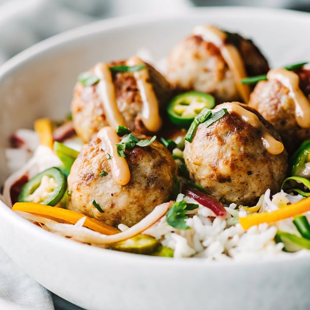 Sheet Pan Jalapeño Pistachio Chicken Meatball Bowls