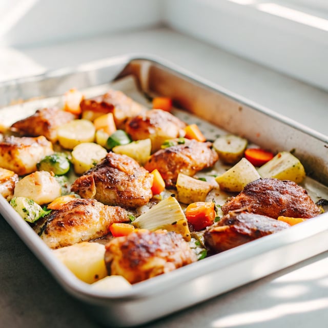 Sheet Pan Kickin’ Curry Honey Mustard Chicken & Veggies