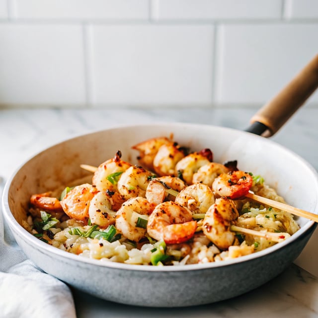 Shrimp Brochette Skillet with Poblano Rice