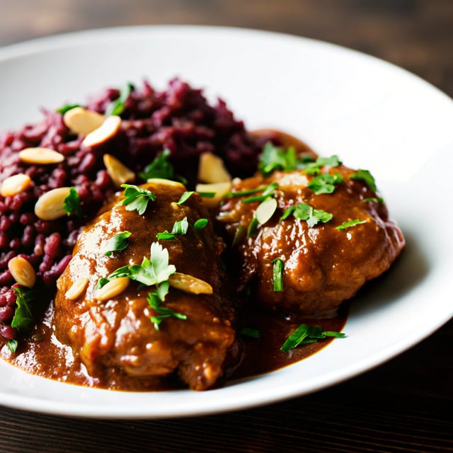 Slow Cooker Thai-Inspired Peanut Chicken with Sticky Coconut Purple Rice