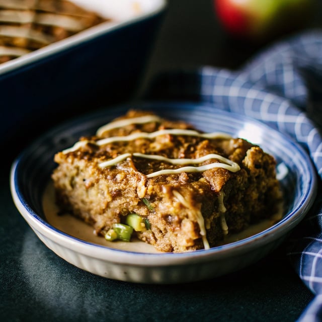 Spiced Zucchini Apple Baked Oatmeal with Cinnamon Vanilla Glaze