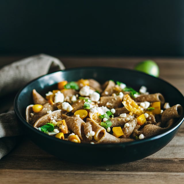 Spicy Brown Butter Goat Cheese Pasta with Sweet Corn & Honey Roasted Butternut Squash