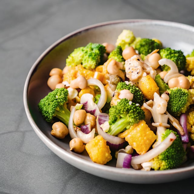 Spicy Cashew Chickpea Broccoli Salad with Ginger Peanut Dressing