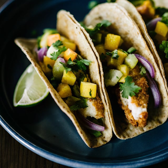 Spicy Fish Tacos with Mango Guacamole