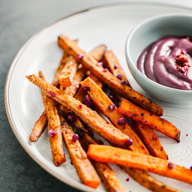 Spicy Sweet Potato Fries with Blueberry Ketchup