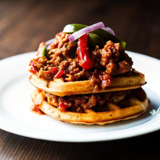 Spicy Turkey Sloppy Joes on Whole Wheat Cornbread Waffles