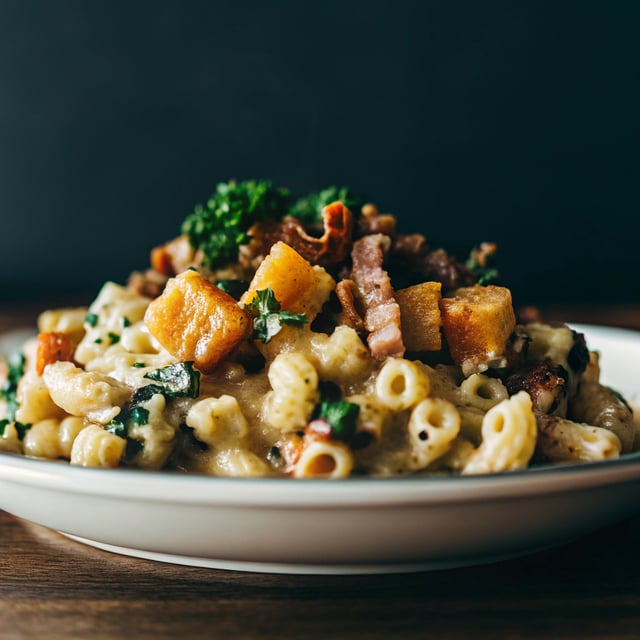 Spinach Bacon Pumpkin Mac and Cheese