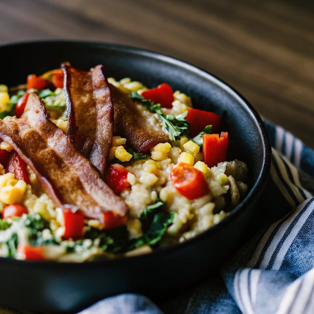 Spinach Garlic Parmesan Orzo with Crispy Bacon