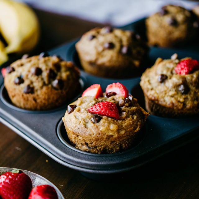 Strawberry + Banana Chocolate Chip Oat Muffins