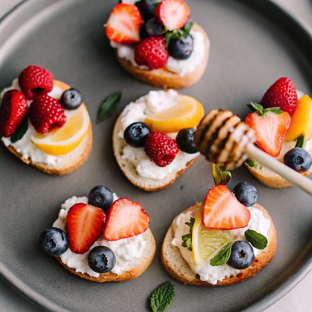 Summer Berry Crostini with Lemon Ricotta + Honey