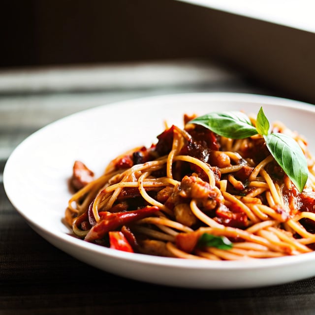 Sweet & Spicy Hot Chili Chicken Noodles with Basil