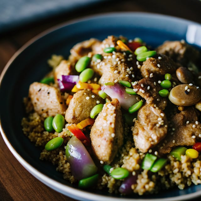 Thai Peanut Chicken, Edamame & Quinoa Stir Fry