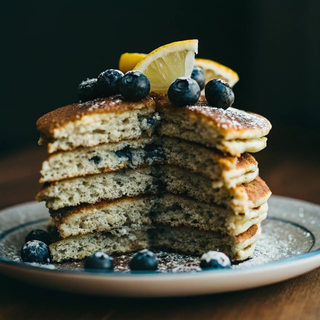 The Fluffiest Lemon Blueberry Poppy Seed Pancakes (high in protein, gluten free!)