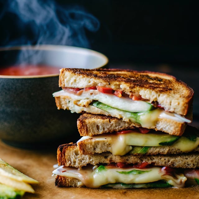 Turkey Bacon, Avocado, & Mozzarella Grilled Cheese + Artisan Tomato Soup