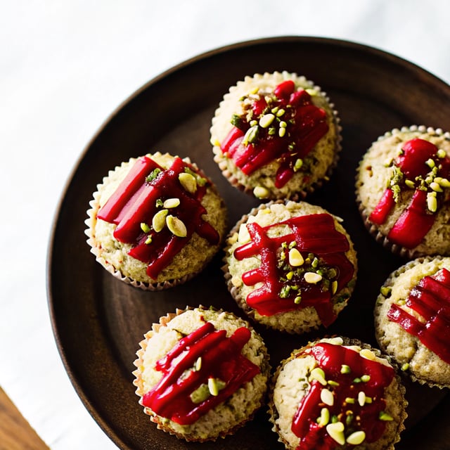 Vegan & Gluten Free Pistachio Muffins with Strawberry Glaze