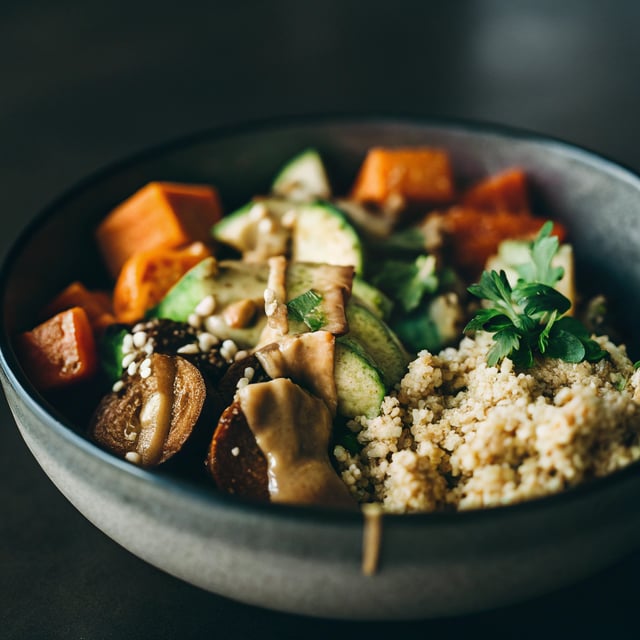 Vegan Sweet Potato Buddha Bowls with Almond Butter Dressing