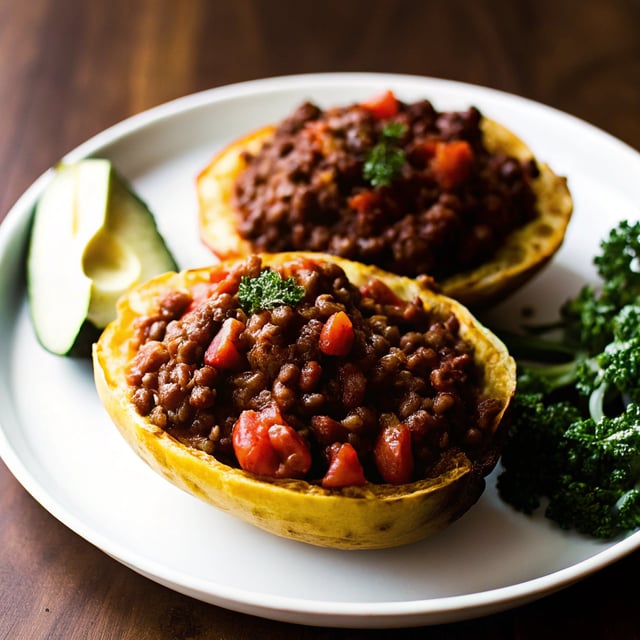 Vegetarian Slow Cooker Lentil Sloppy Joes with Spaghetti Squash