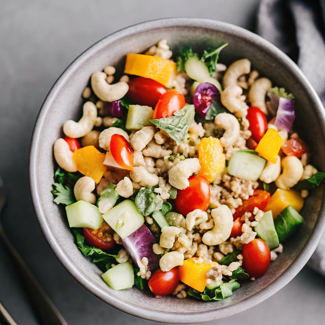 Vibrant Curry Cashew Chickpea Quinoa Salad