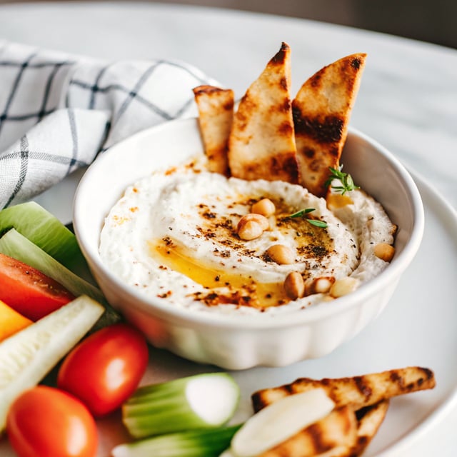 Whipped Feta Yogurt Dip with Hot Honey, Basil & Toasted Almonds
