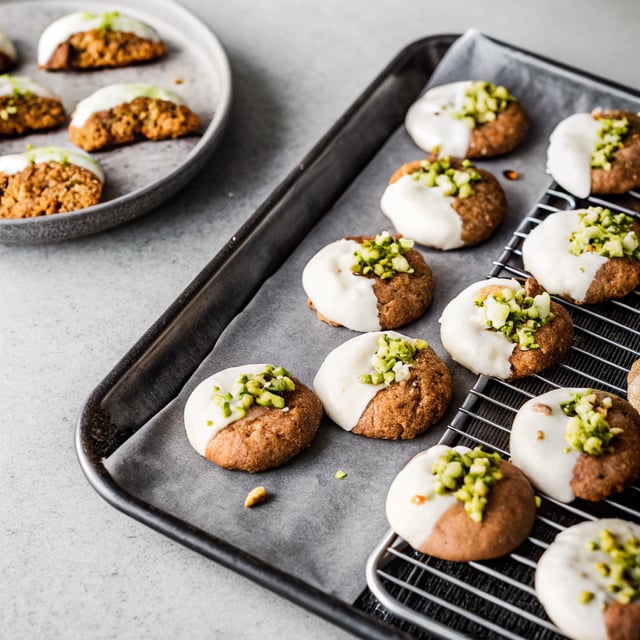White Chocolate-Dipped Brown Butter Ginger Cookies with Pistachios