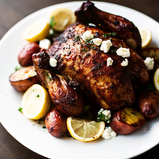 Whole Roasted Chicken With Potatoes, Lemon, Herbs and Feta