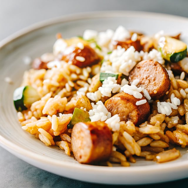 Zucchini & Sausage Baked Orzo with Hot Honey & Feta