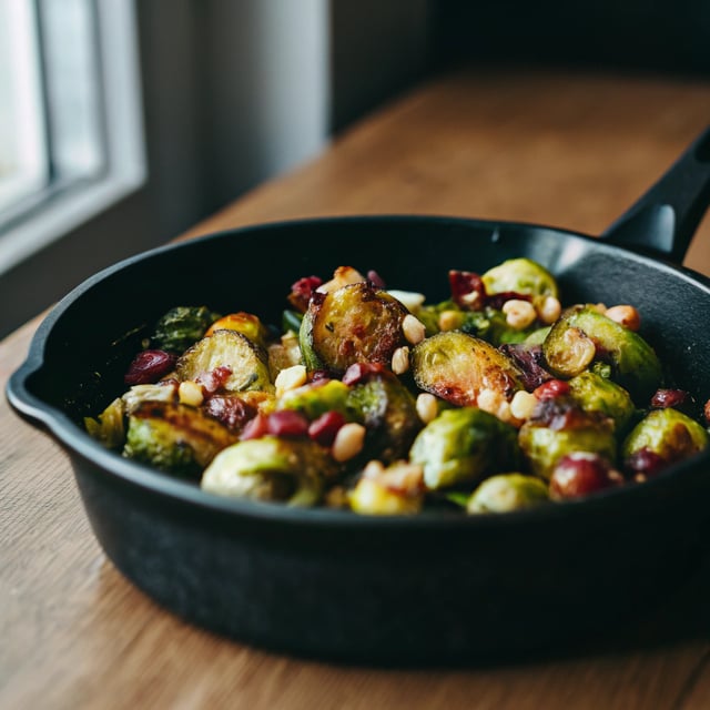 Brussels Sprouts with Pancetta, Cranberries & Pine Nuts