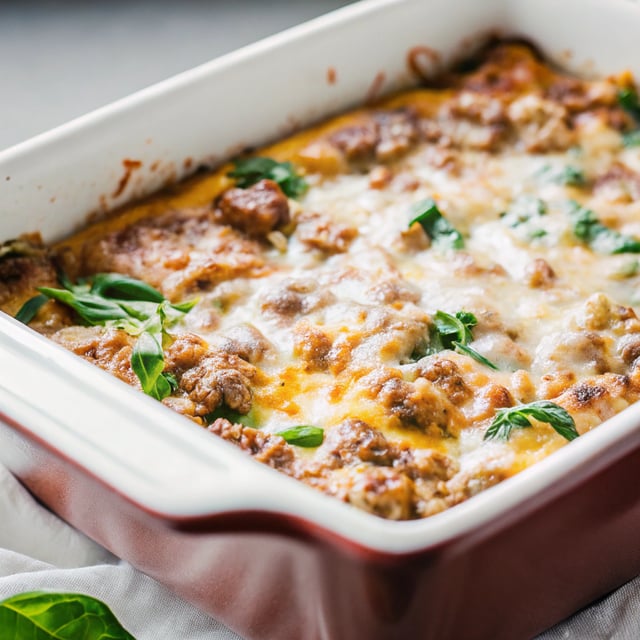 Cheesy Sausage Spinach Breakfast Casserole