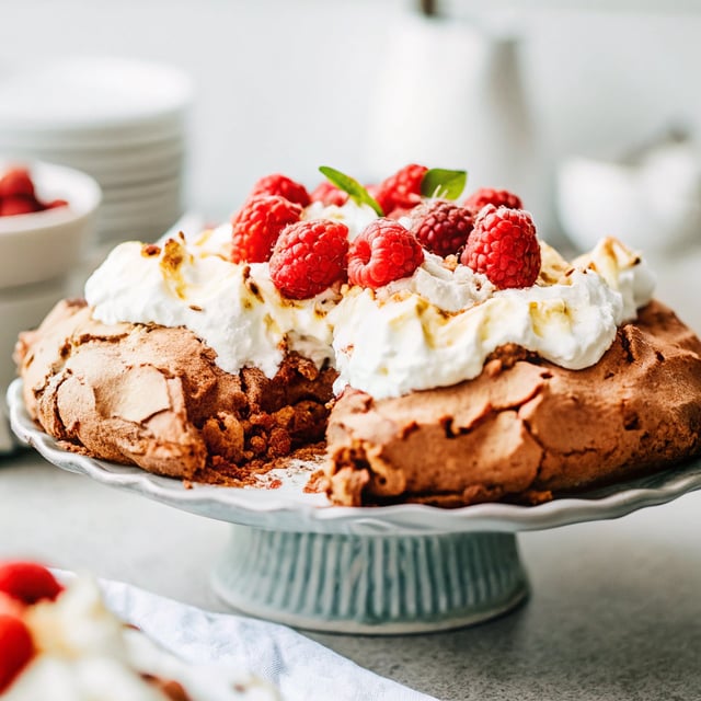 Chocolate Pavlova with Mascarpone and Raspberries