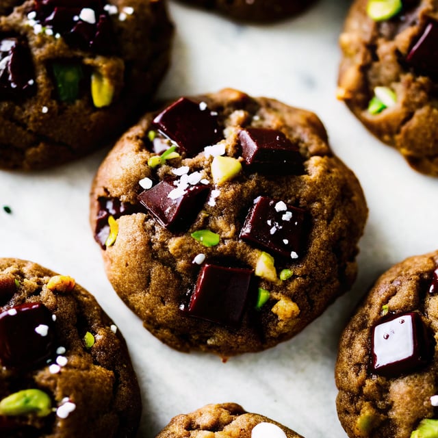 Salted Dark Chocolate Chunk Pistachio Cookies
