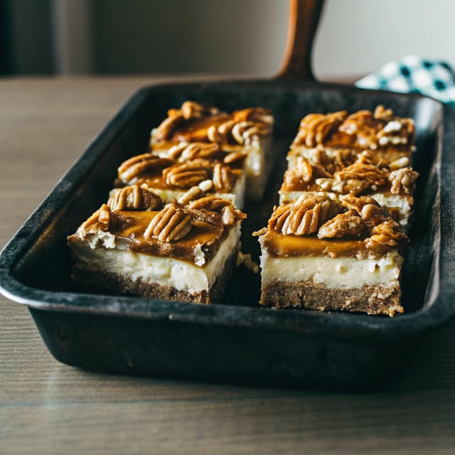 Vegan Caramel Pecan Cheesecake Bars