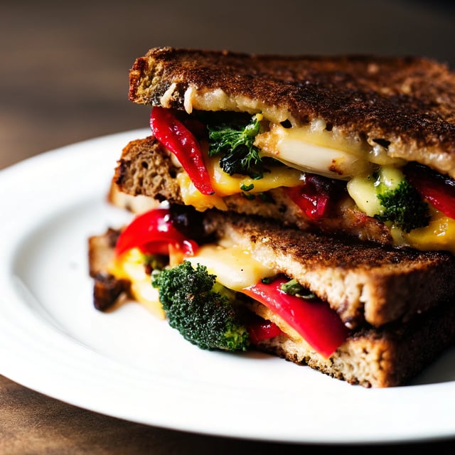 Balsamic Roasted Broccoli and Red Pepper Grilled Cheese
