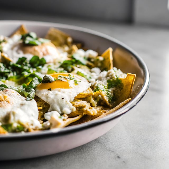 Chilaquiles Verdes with Baked Tortilla Chips