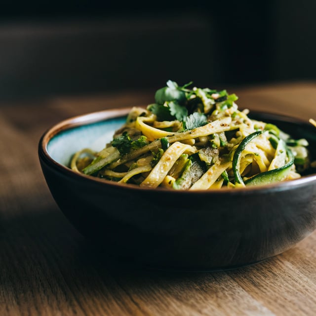 Cilantro-Pepita Pesto with Squash Ribbons and Fettuccine