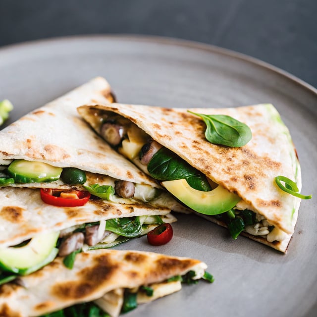 Crispy Mushroom, Spinach and Avocado Quesadillas