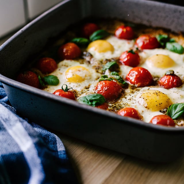 Erin’s Baked Eggs on a Bed of Roasted Cherry Tomatoes
